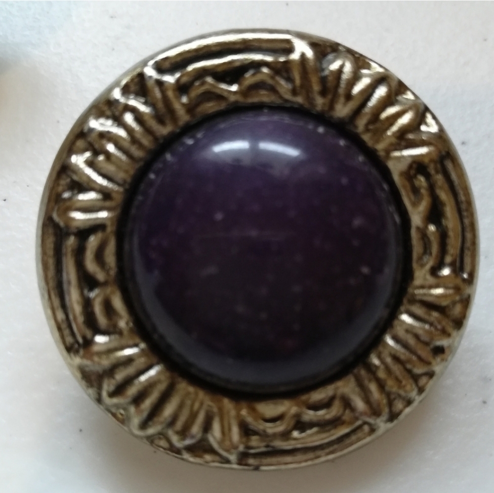 Antiqued Silver Tone Purple Stud Earrings - Picture 3 of 6